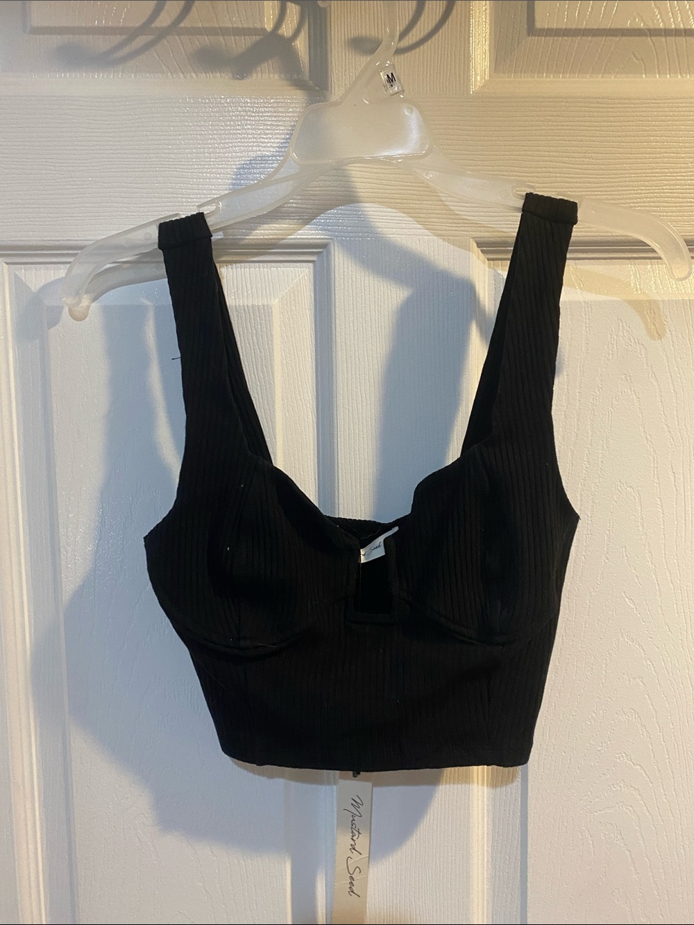 Mustard Seed Black Ribbed Bust-Seam Crop Tank